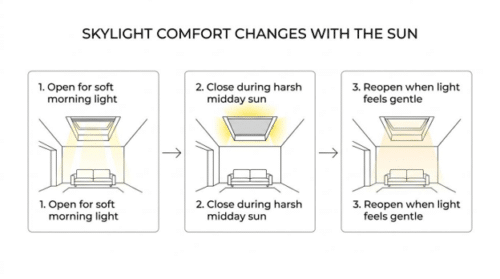 Skylight comfort changes with the sun